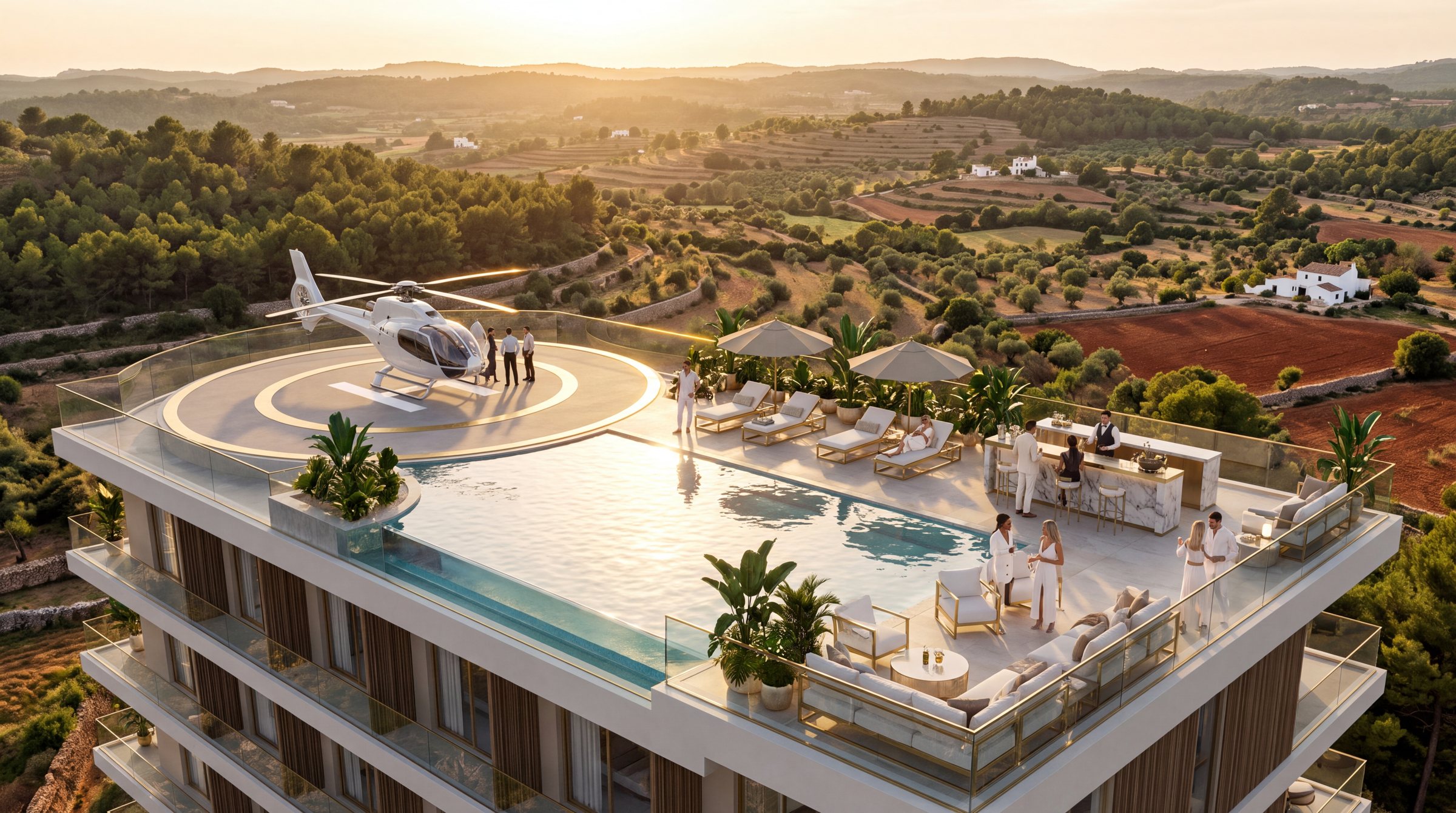 The Skydeck helipad and rooftop infinity pool